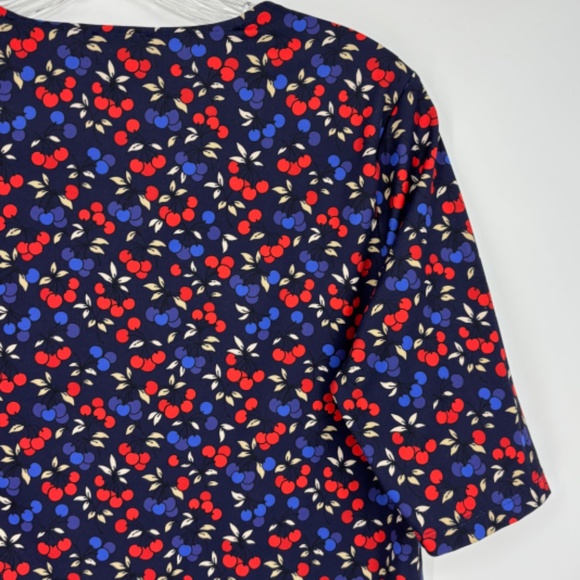 Ann Taylor Womens Small Pullover Knit Top Foldover Neckline Red Blue Cherry Prin - Picture 6 of 9